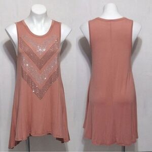 Vocal Pink Sequin Asymmetrical Tank Top